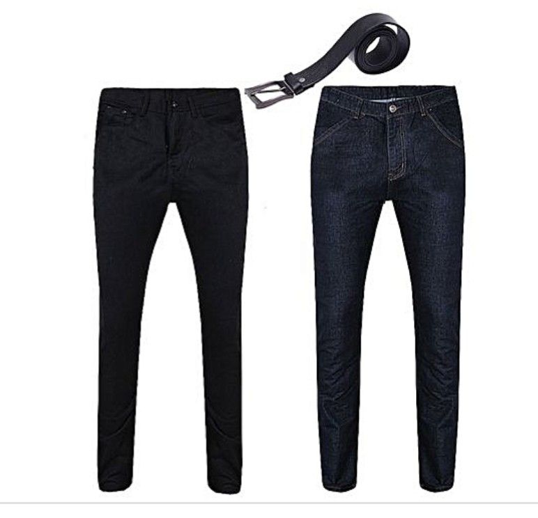 Black, Blue Jeans With Black Genuine Leather Belt Plus