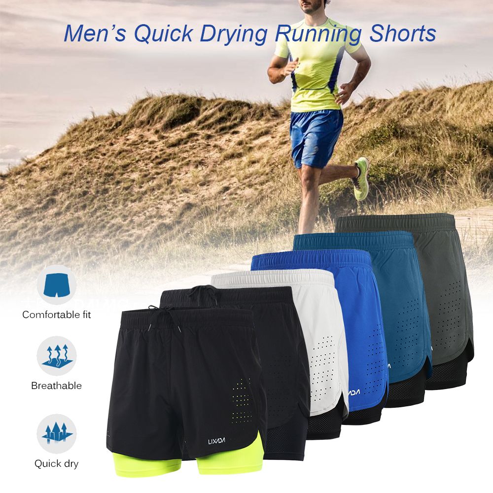 Men's Running Shorts Quick Dry Breathable With Liner - Dark Gray