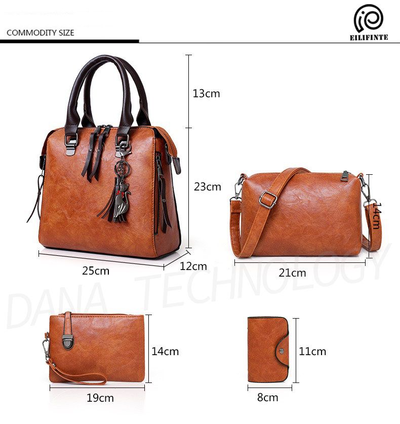 B11  4 In 1 Quality Stylish PU Handbag - Brown