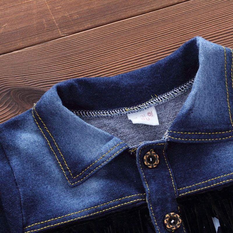 Kids Long Sleeve Star T-Shirt + Denim Coat + Trousers Suit