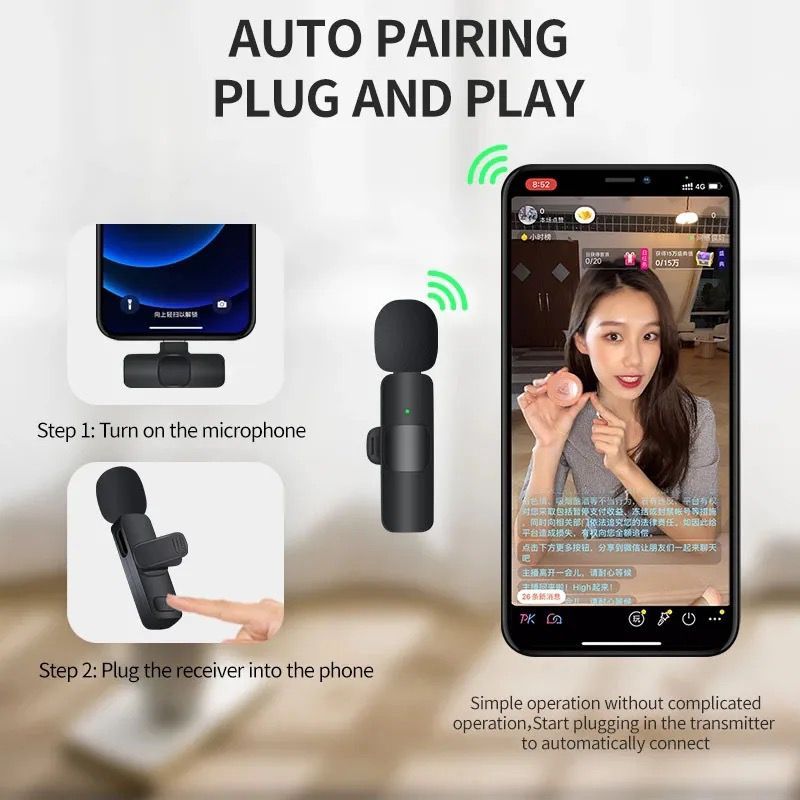 K9 Dual Wireless Microphone For IPhone & Android + IOS Adapter(Double Mic)