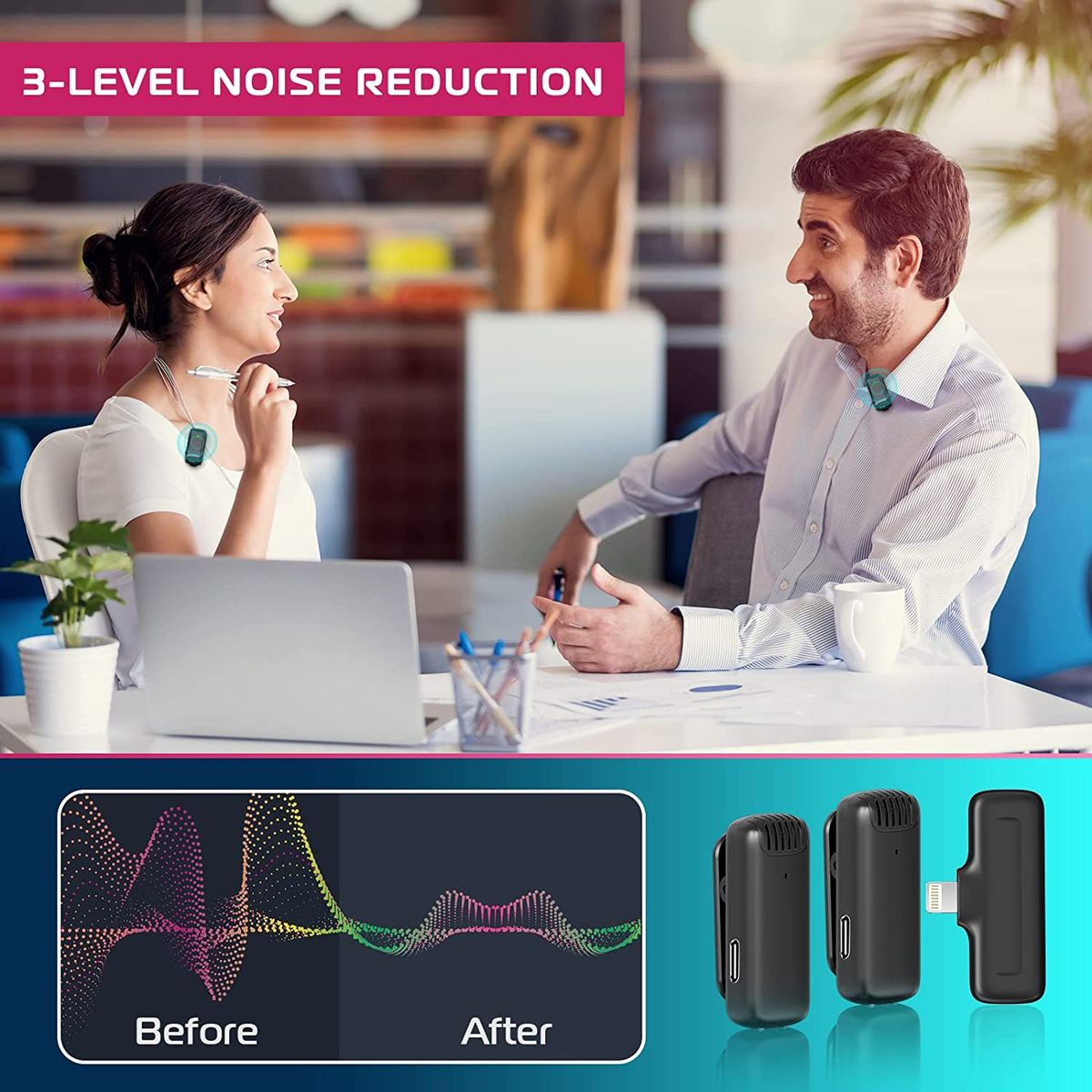 Wireless Lavalier Microphone, With Charging Case For IPhone And Android