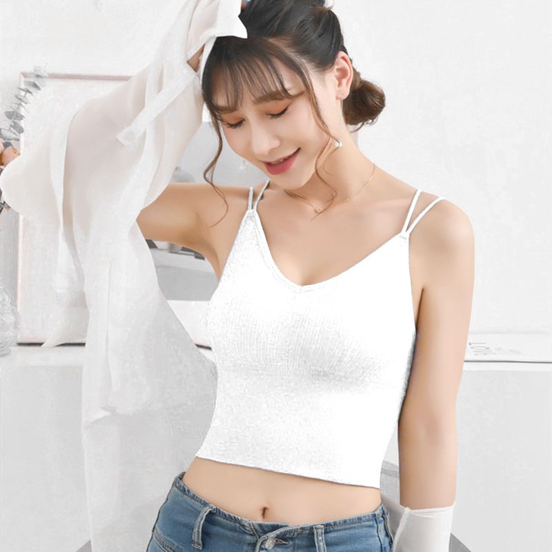 Tank Tops Thin Arm Vest Underwear Bra Ladies Clothing- White