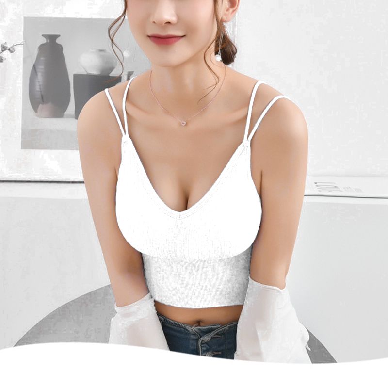 Tank Tops Thin Arm Vest Underwear Bra Ladies Clothing- White