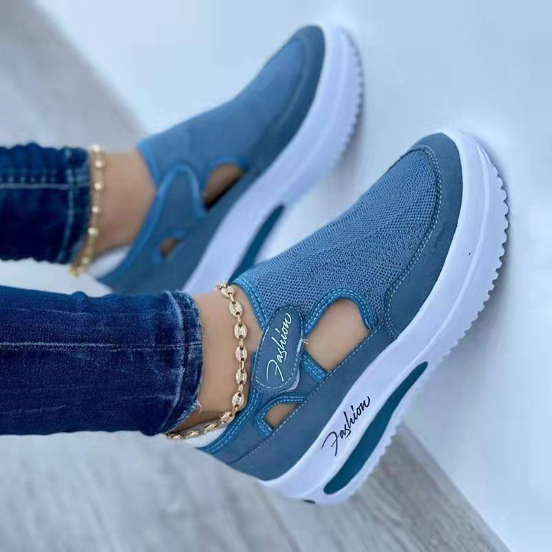 Cool Sporty Ladies Sneakers Flat Platform Shoe-blue