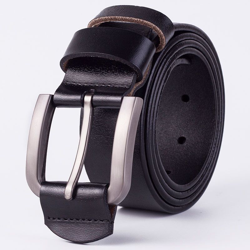 Jeans Belt Vintage Mens Big Pin Buckle Wide Belts Kemer Cow Leather Belts Ceinture Homme Luxe Marque Cinta(B Balck)