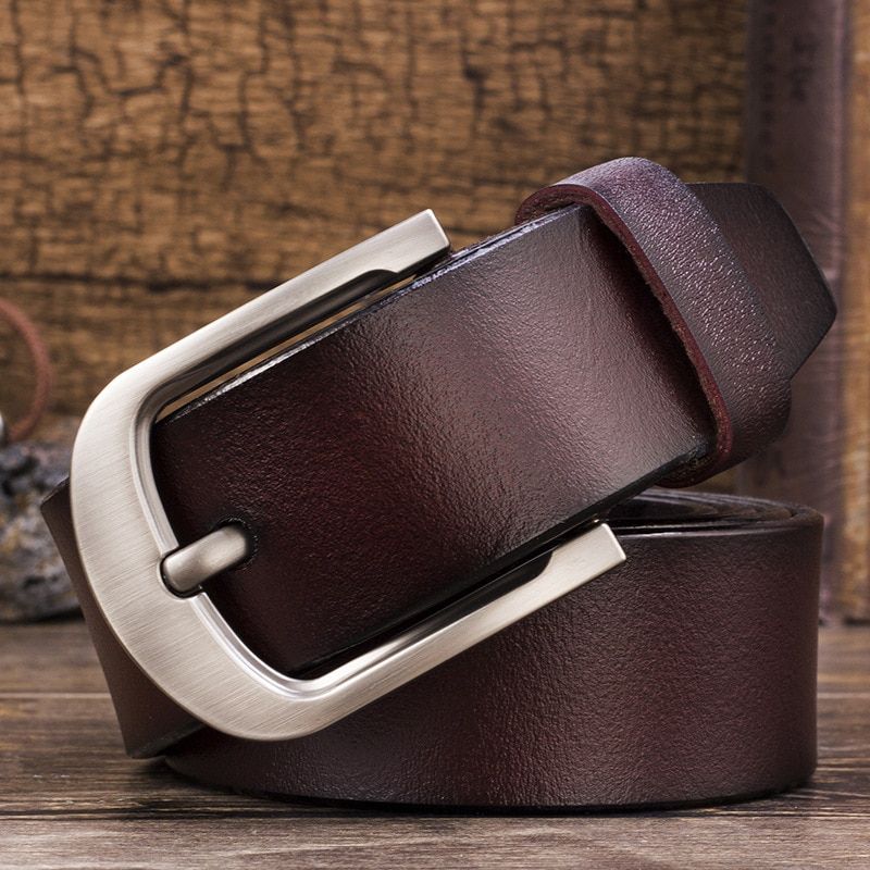 Jeans Belt Vintage Mens Big Pin Buckle Wide Belts Kemer Cow Leather Belts Ceinture Homme Luxe Marque Cinta(B Balck)