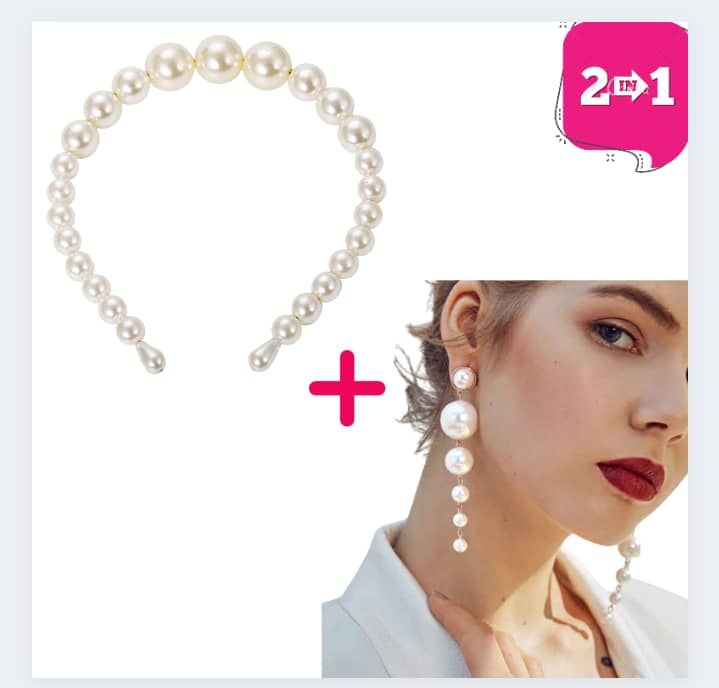 2 In1Pearl Stone Bead Headwear Headband Hair Band & Earrings