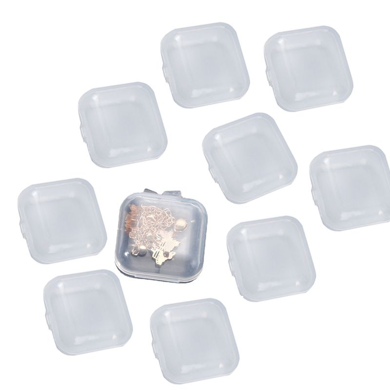 10Pcs Mini Jewelry Box Plastic Transparent Earrings Rings Storage Case