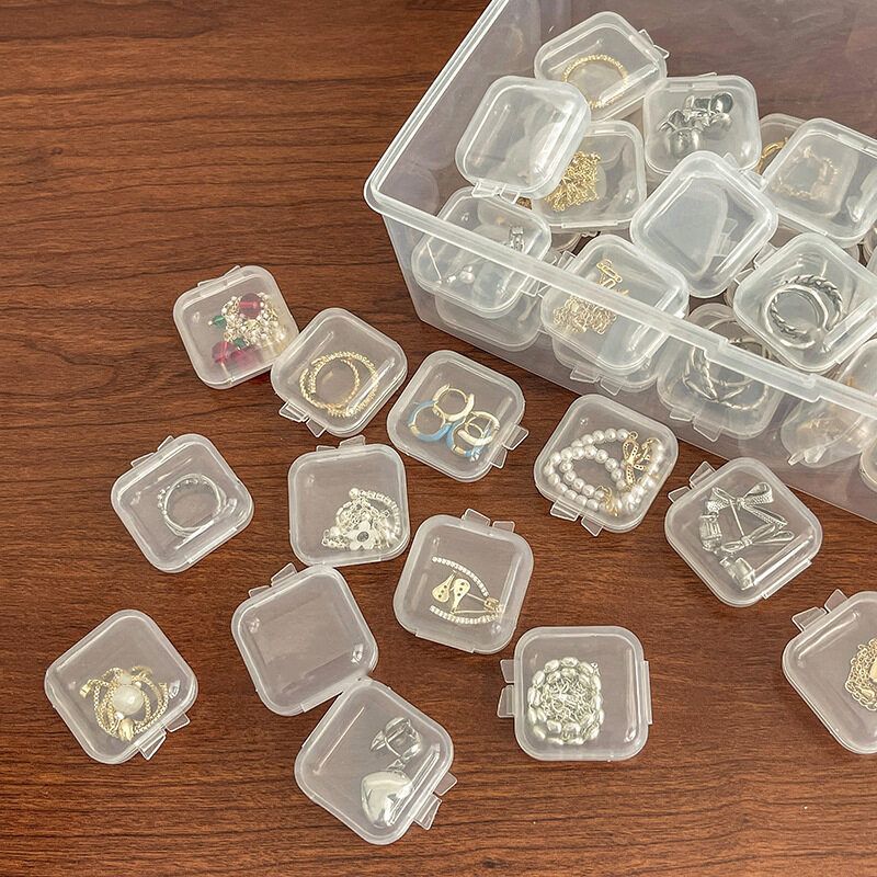10Pcs Mini Jewelry Box Plastic Transparent Earrings Rings Storage Case
