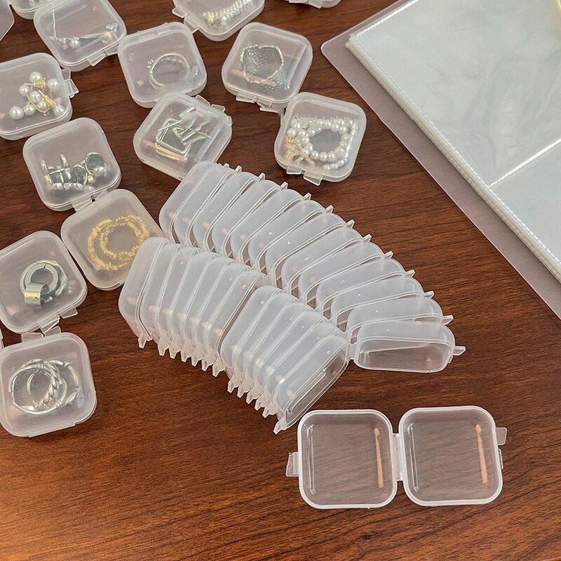 10Pcs Mini Jewelry Box Plastic Transparent Earrings Rings Storage Case