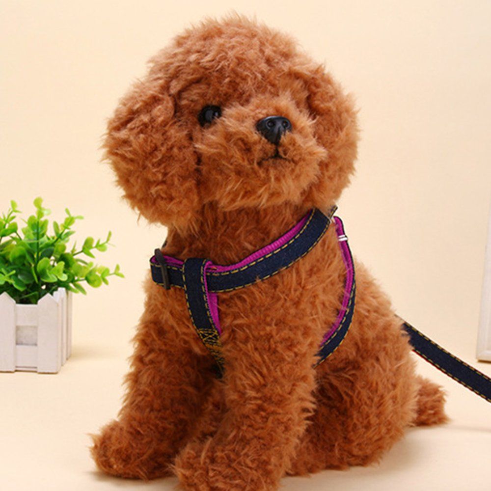 Pet Dog Nylon Harness Collars 3PCS/SET Adjustable Leash Traction Belt Rope Denim Pink S