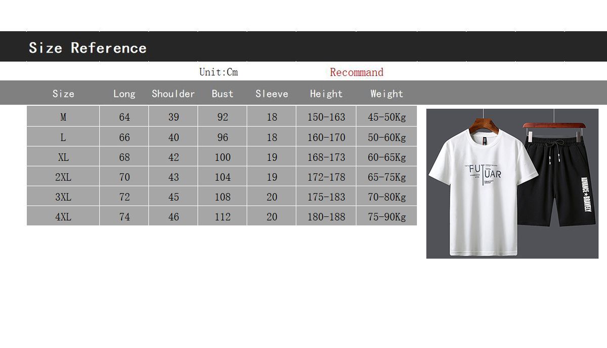 Mens Sports T-shirts+Pants Suit(white)
