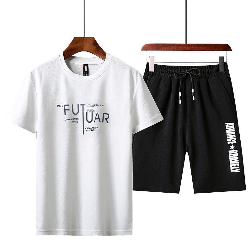 Mens Sports T-shirts+Pants Suit(white)