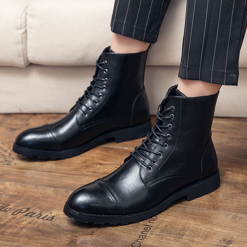 38-48 Men Chelsea Boots Pointed Leather Business Black