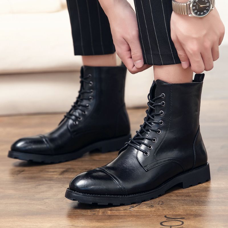 38-48 Men Chelsea Boots Pointed Leather Business Black