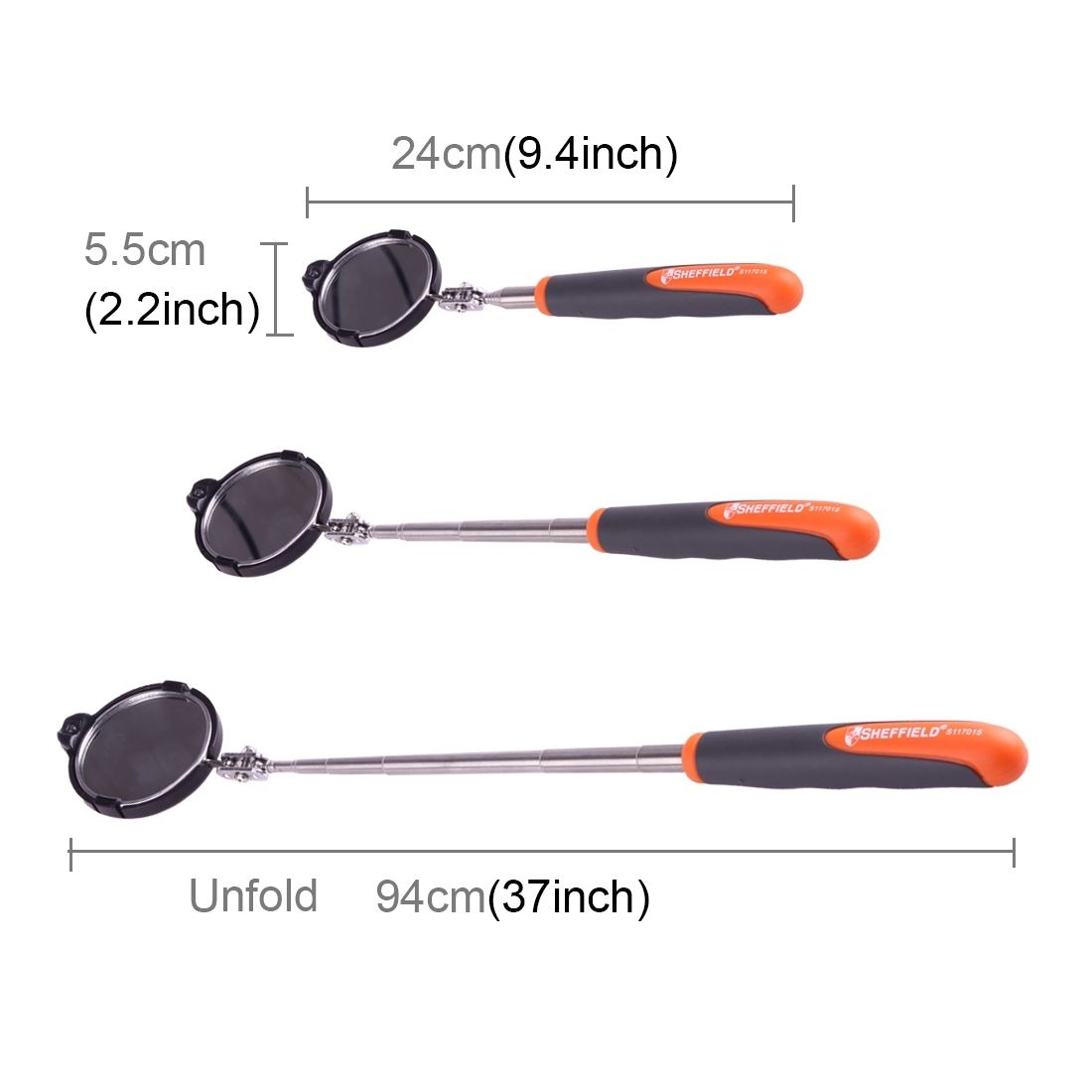 Retractable Vehicle Car Chassis Telescoping Inspection Mirror With 1 PCS 5mm LED Light, Mirror Diameter: 55mm, Max Expanding Length: 940mm