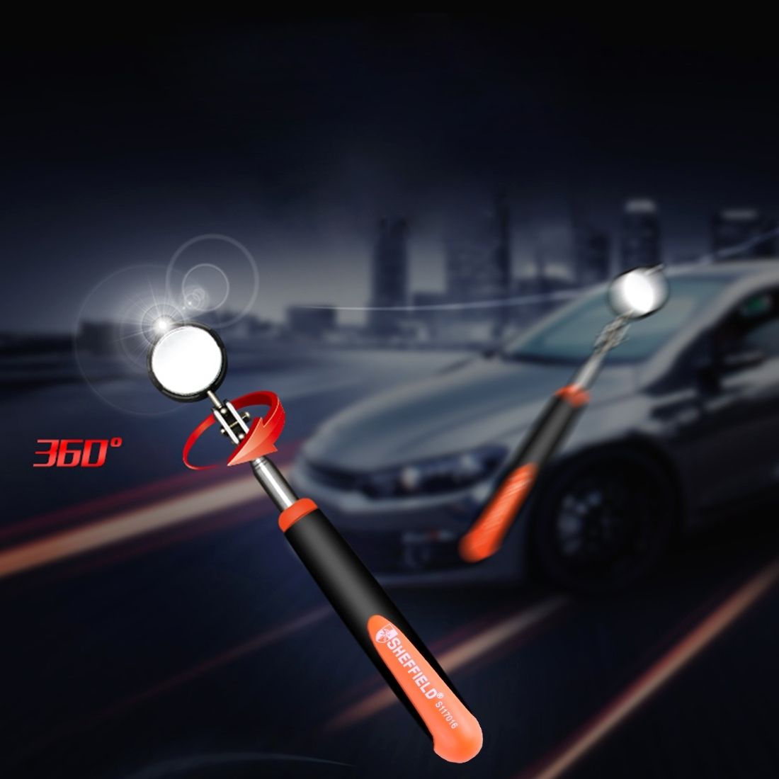 Retractable Vehicle Car Chassis Telescoping Inspection Mirror With 1 PCS 5mm LED Light, Mirror Diameter: 55mm, Max Expanding Length: 940mm