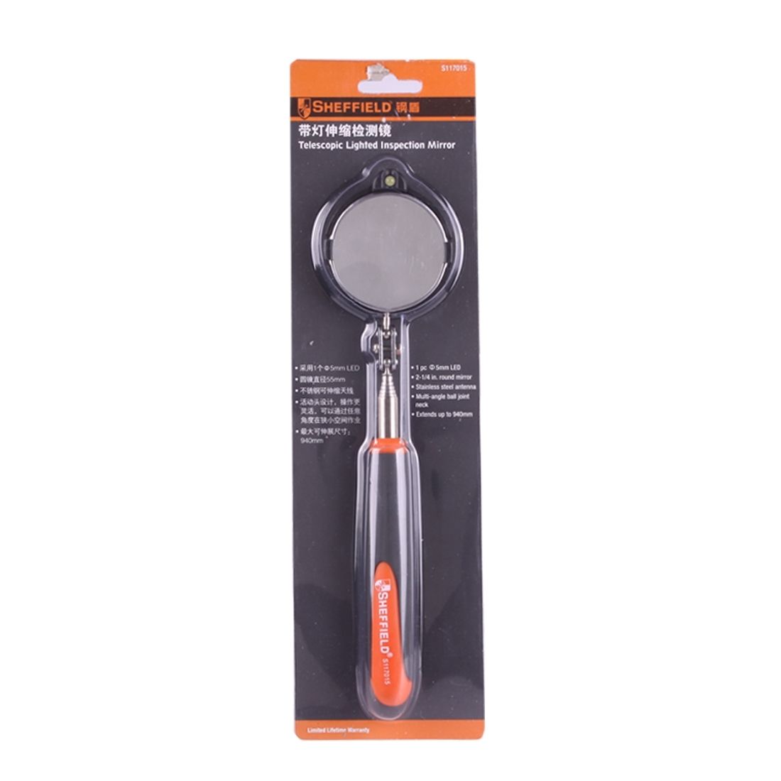 Retractable Vehicle Car Chassis Telescoping Inspection Mirror With 1 PCS 5mm LED Light, Mirror Diameter: 55mm, Max Expanding Length: 940mm
