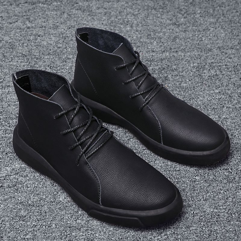Big Size Mens Ankle Boots Chelsea Leather Boots-Black