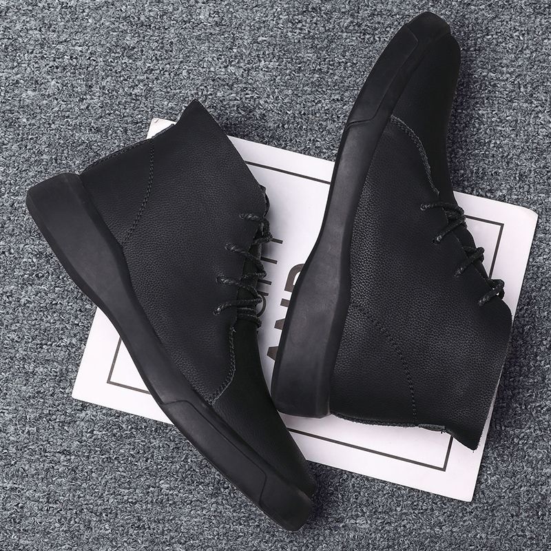 Big Size Mens Ankle Boots Chelsea Leather Boots-Black