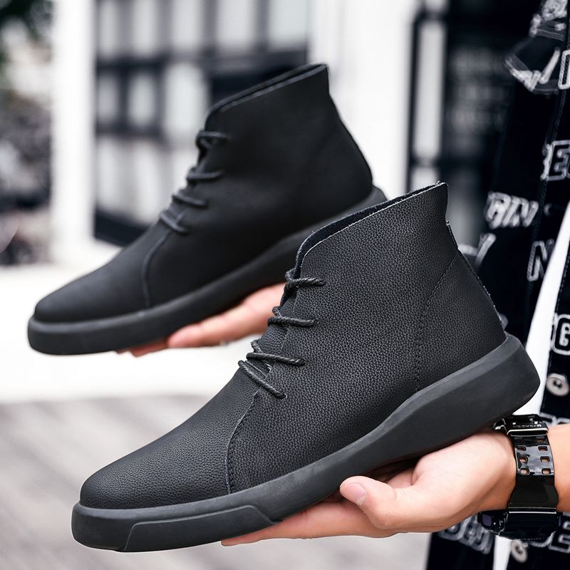Big Size Mens Ankle Boots Chelsea Leather Boots-Black