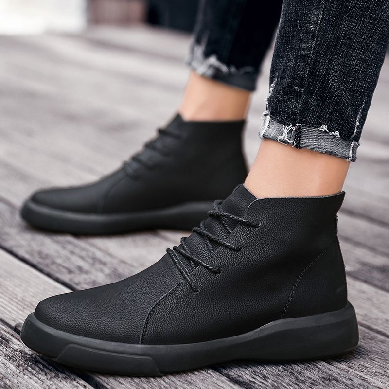 Big Size Mens Ankle Boots Chelsea Leather Boots-Black