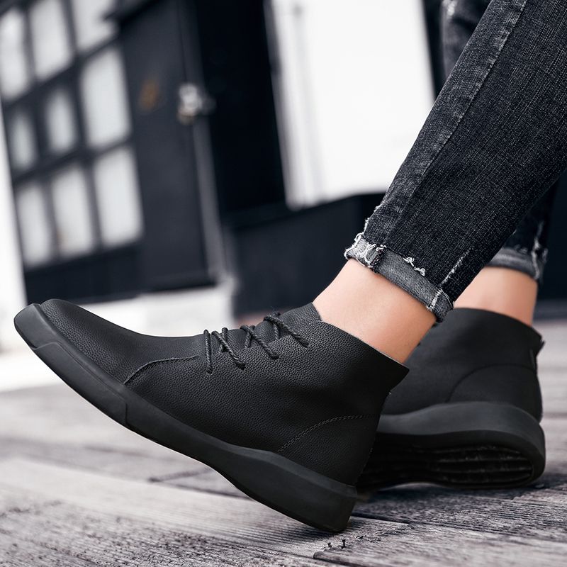 Big Size Mens Ankle Boots Chelsea Leather Boots-Black