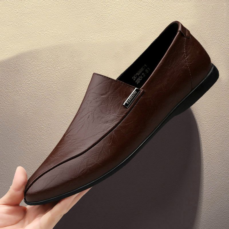Mens Cowhide Casual Shoes Business Formal Shoes 38-47-Brown