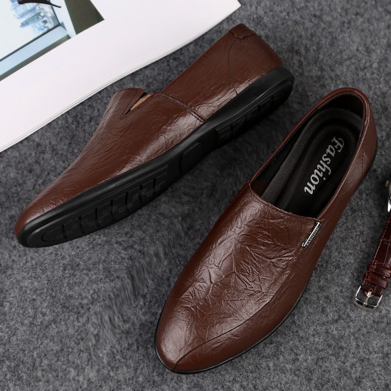 Mens Cowhide Casual Shoes Business Formal Shoes 38-47-Brown