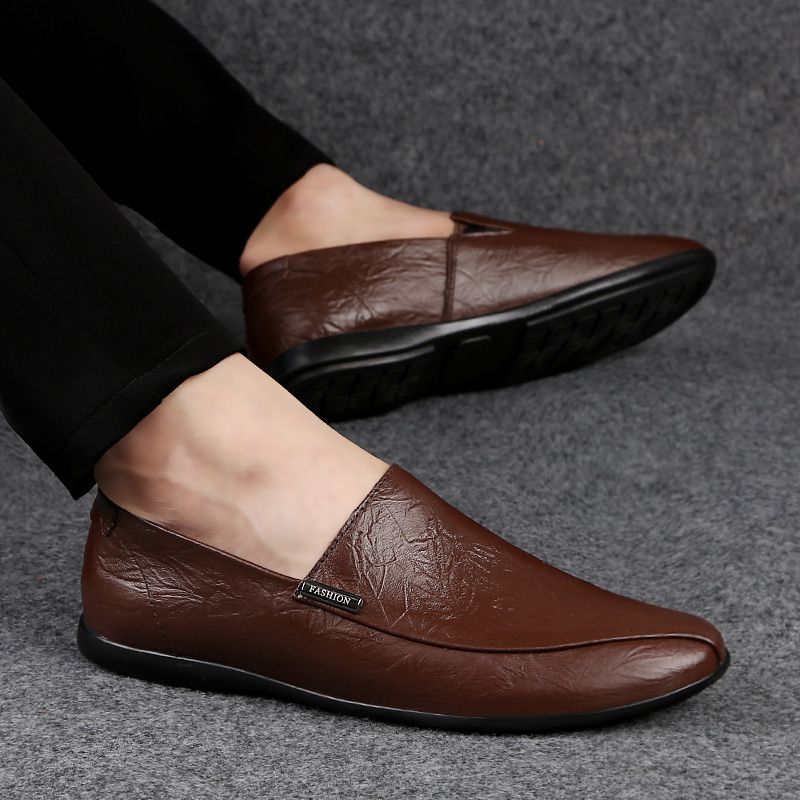 Mens Cowhide Casual Shoes Business Formal Shoes 38-47-Brown
