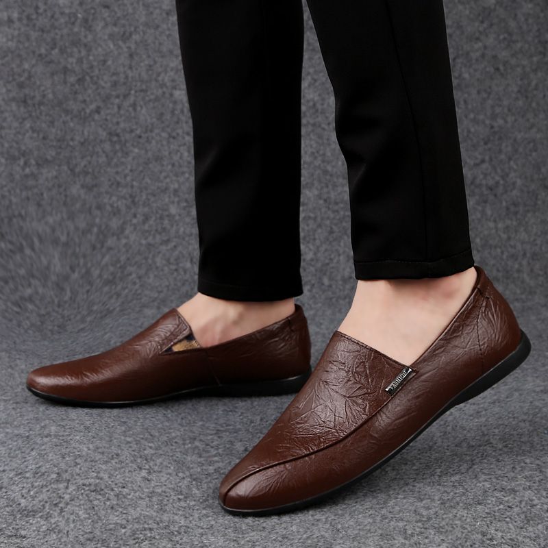 Mens Cowhide Casual Shoes Business Formal Shoes 38-47-Brown