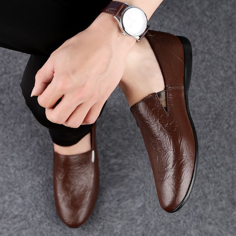 Mens Cowhide Casual Shoes Business Formal Shoes 38-47-Brown