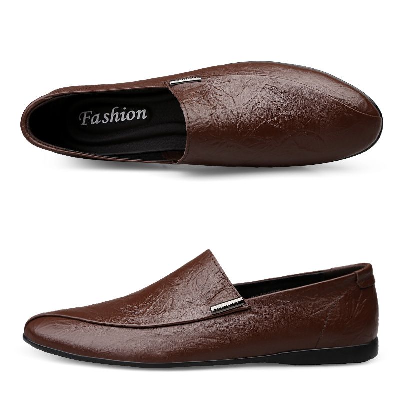 Mens Cowhide Casual Shoes Business Formal Shoes 38-47-Brown