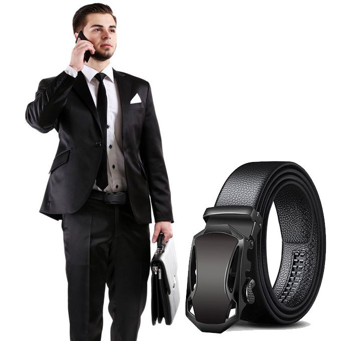 Men's Belt Leather Automatic Buckle Belts-Black