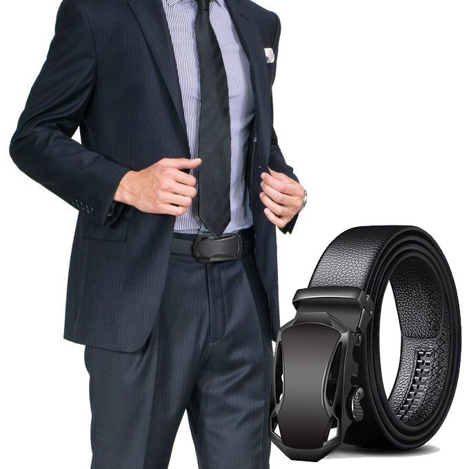Men's Belt Leather Automatic Buckle Belts-Black