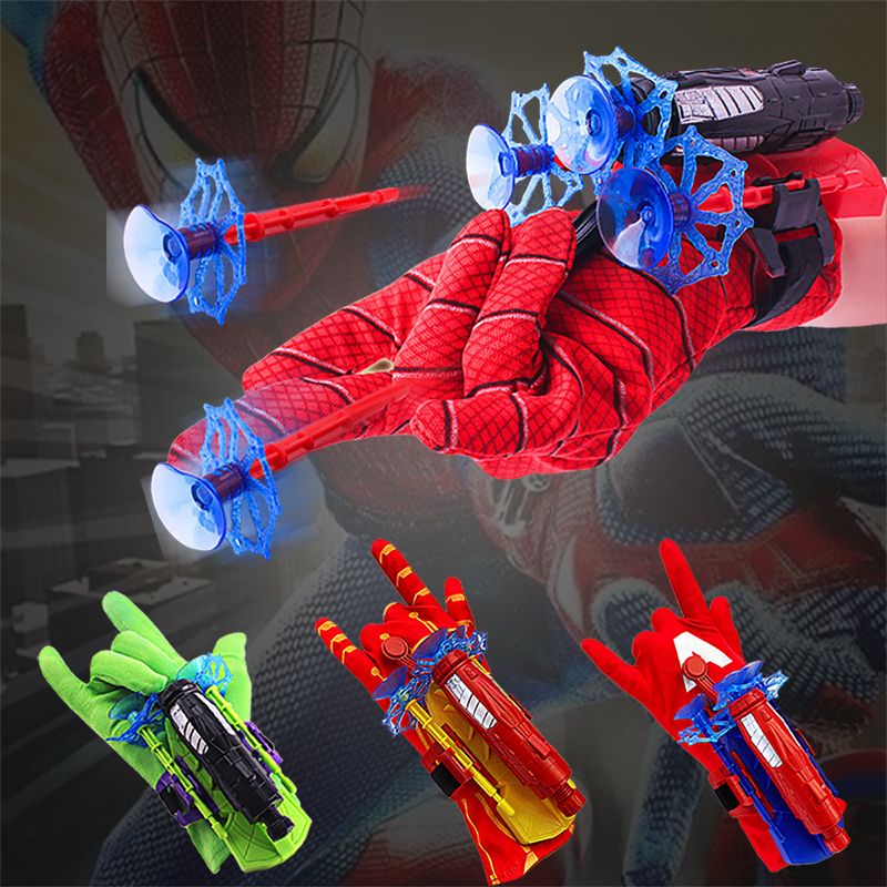 Spider Mans Toys Kid Wrist Launcher Toy Set Super Hero Movie Figures Cosplay Glove Soft Bullet Birthday Gift For Children(#With Glove A)