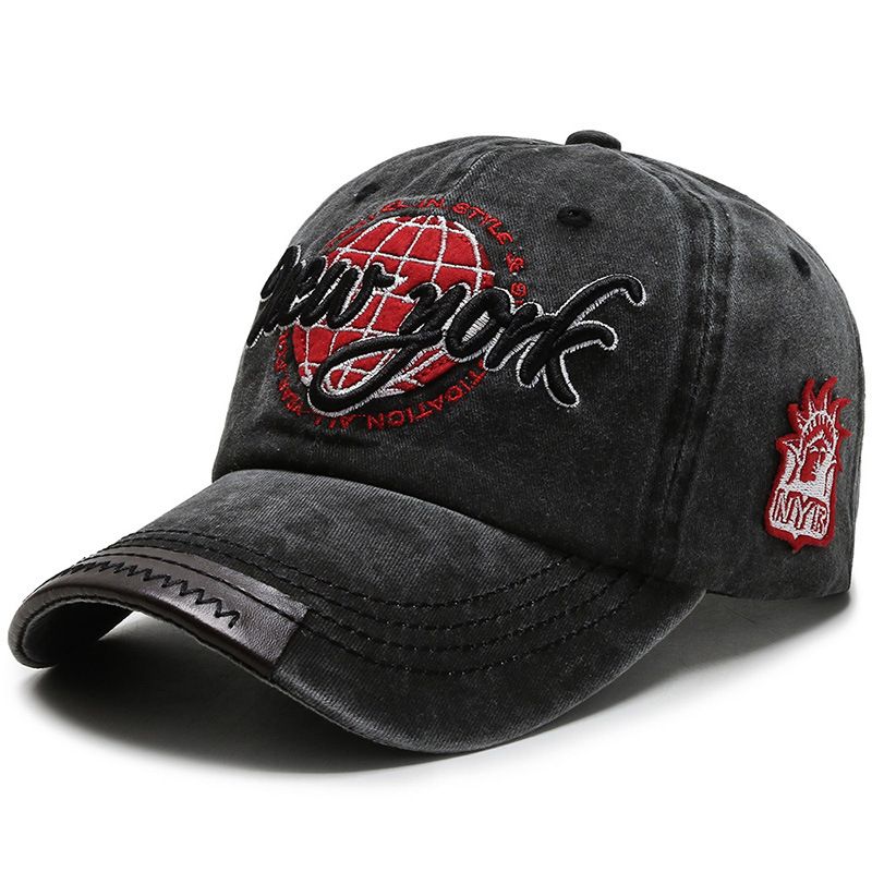 Unisex NY Black Patterned Baseball Face Cap - Black