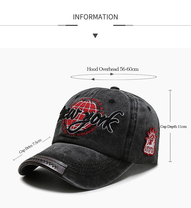 Unisex NY Black Patterned Baseball Face Cap - Black
