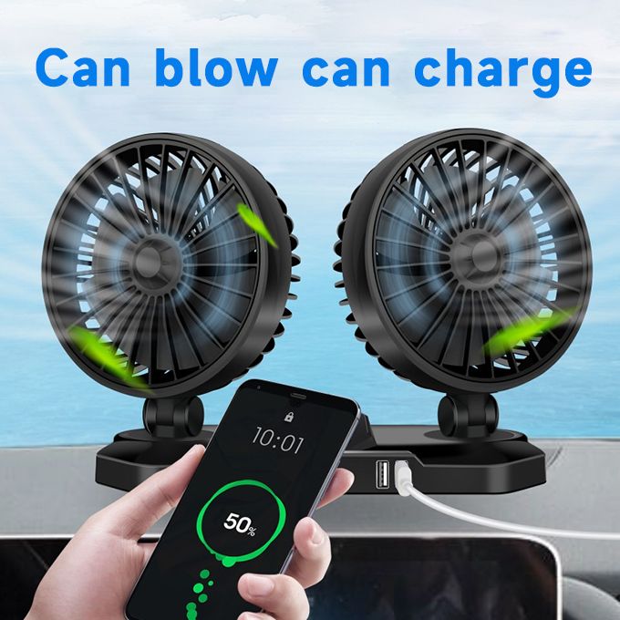 12V Dual Head Car Fan Vehicle Truck 360° Rotatable Cooler