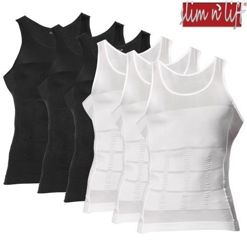 White X 3 + Black X 3 (#6 Pack) Slim Lift Slimming Mens Body Slimming Tummy Cami Shaper Vest(#6 Black)
