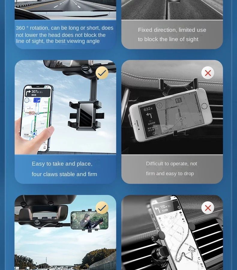 Adjustable Car Rearview Mirror Mount Phone Holder Stand