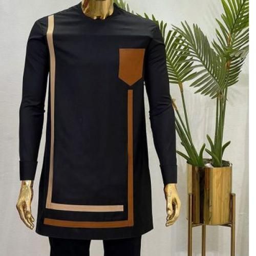 Men's Senator Native Wear (Black With Brown Design Long Sleeve)