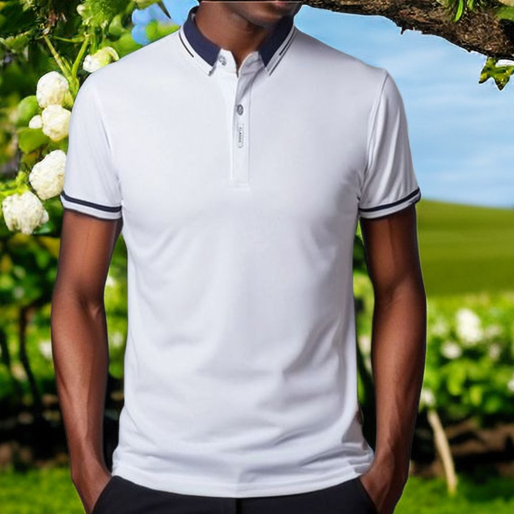 Mens Formal Shirts Casual Round Neck Short Sleeved T-shirt Polos - White