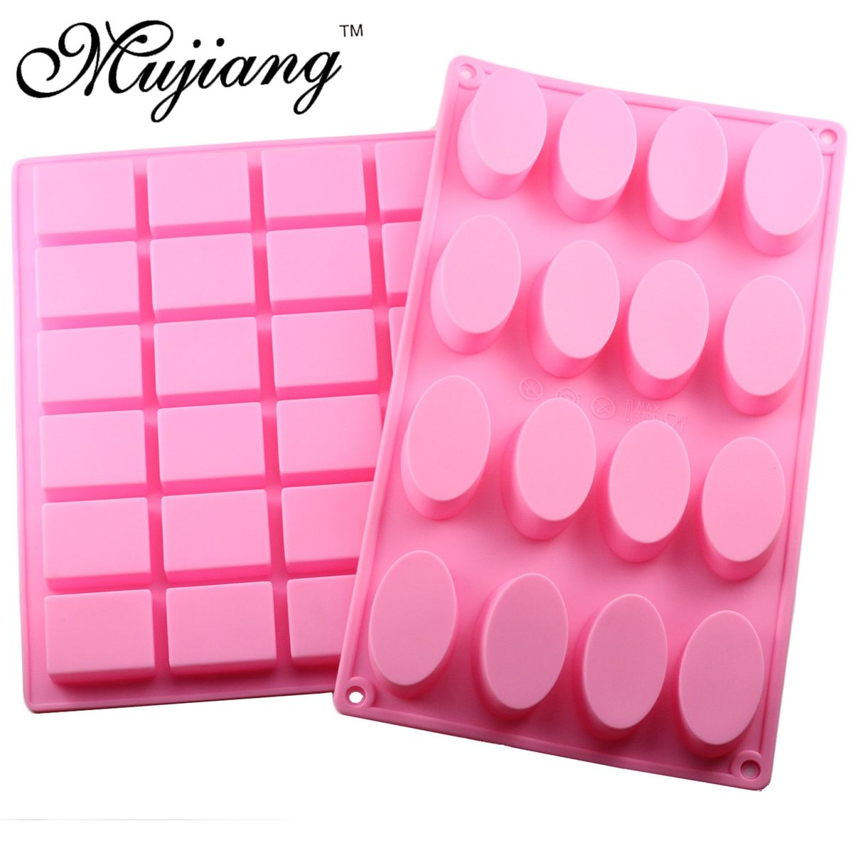Mujiang 2Pcs/Set Soap Silicone Molds Kitchen Baking 24 Cavity Rectangle 16 Cavity Oval DIY Jelly Cake Candy Chocolate Moulds