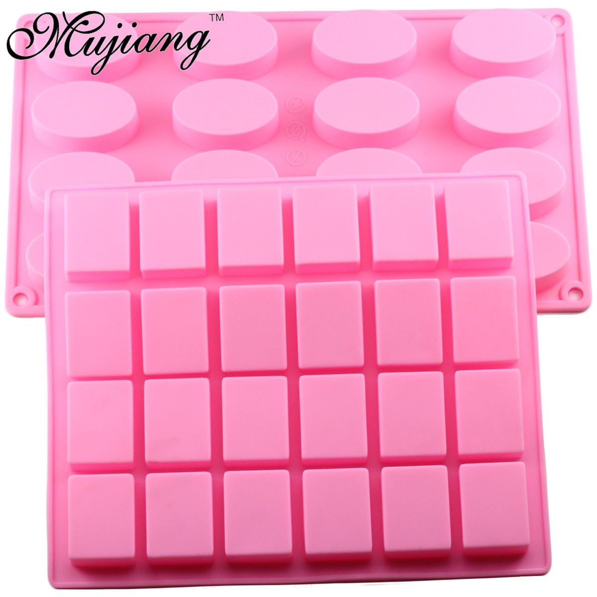 Mujiang 2Pcs/Set Soap Silicone Molds Kitchen Baking 24 Cavity Rectangle 16 Cavity Oval DIY Jelly Cake Candy Chocolate Moulds