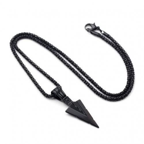 Men Matte Arrow Head Point Long Pendant Necklace. Black