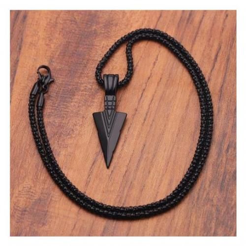 Men Matte Arrow Head Point Long Pendant Necklace. Black