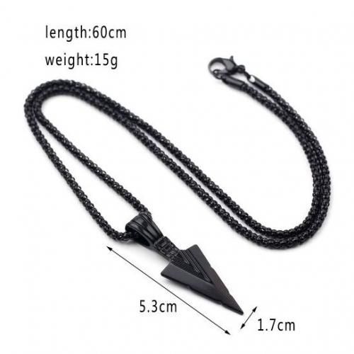Men Matte Arrow Head Point Long Pendant Necklace. Black