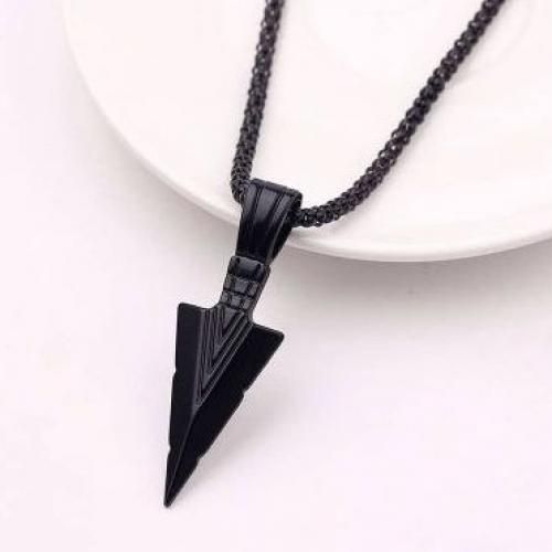 Men Matte Arrow Head Point Long Pendant Necklace. Black